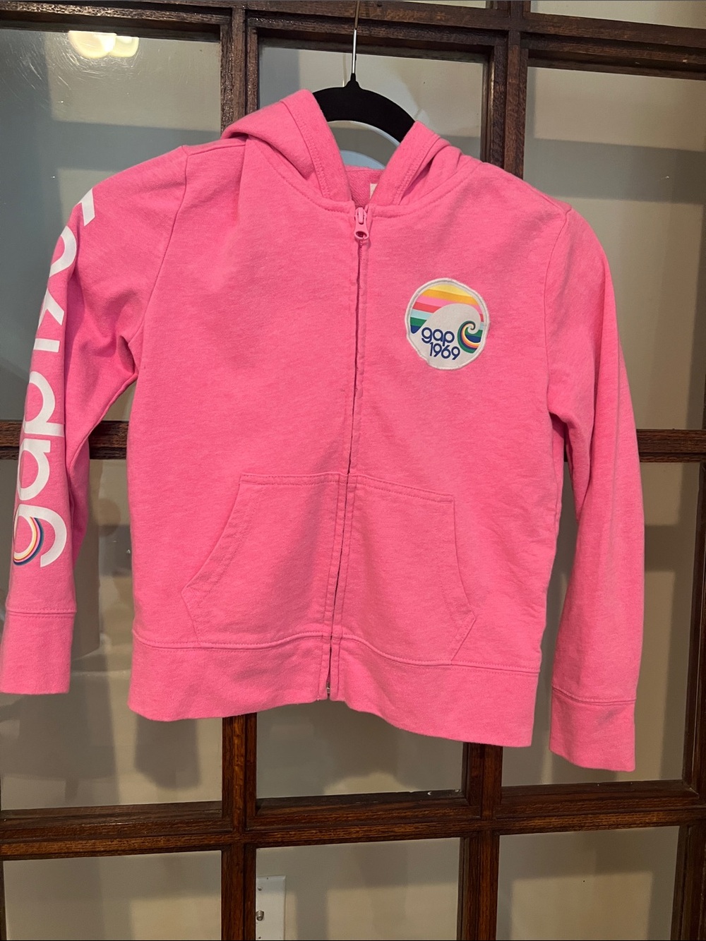 GAP Pink Zip-Up Hoodie with Rainbow Badge